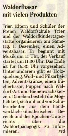 Trierischer Volksfreund, 30.11.2012, Adventsbasar