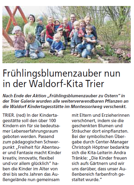 Trierischer Volksfreund, 19.04.2013, Gartenaktion in der Kita