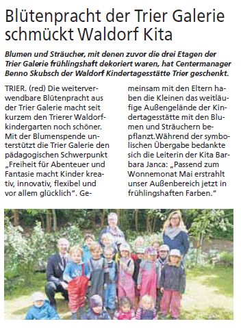 Trierischer Volksfreund, 22.05.2014, Blumen für die Kita