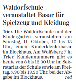 Trierischer Volksfreund, 09.10.2014, Spielzeug- und Kleiderbasar