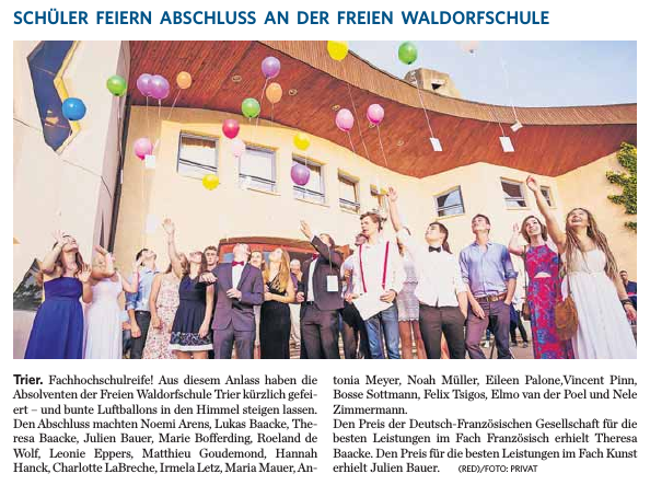 Trierischer Volksfreund, 08.07.2015, Abschlussfeier an der Schule