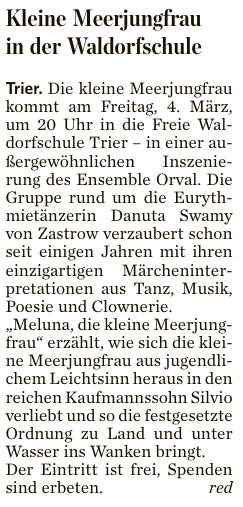 Trierischer Volksfreund, 24.02.2016, Eurythmieaufführung des Ensembles Orval