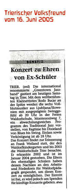 Trierischer Volksfreund, 02.07.2005, Konzert der Greentown Jazzband