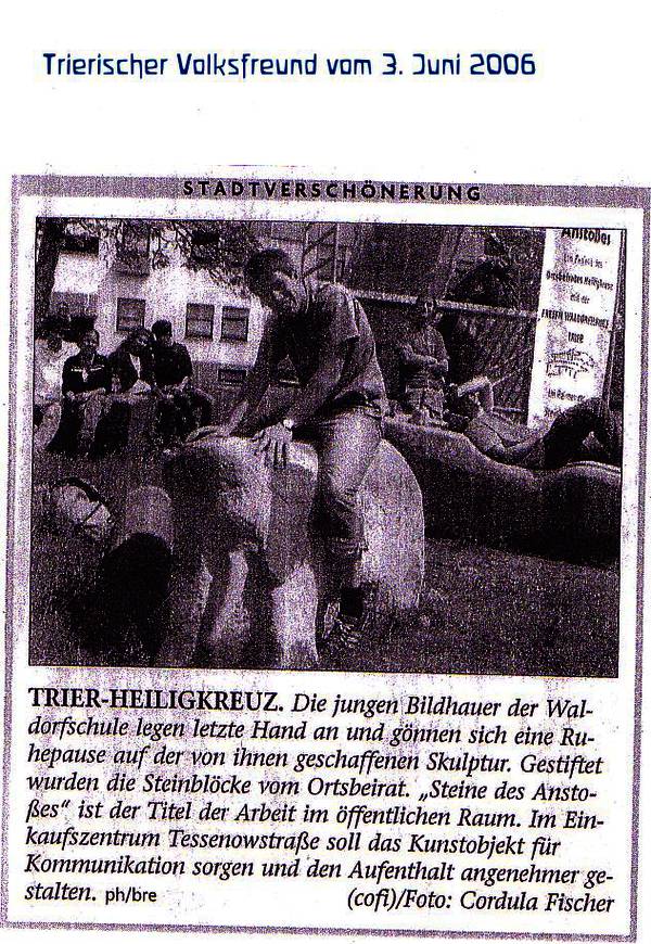 Trierischer Volksfreund, 03.06.2006, Bildhauer in Heiligkreuz