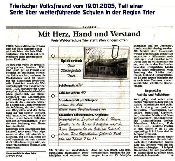 Trierischer Volksfreund, 19.01.2005, Vorstellung der Schule