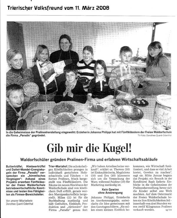 Trierischer Volksfreund, 11.03.2008, Pralinenwerkstatt