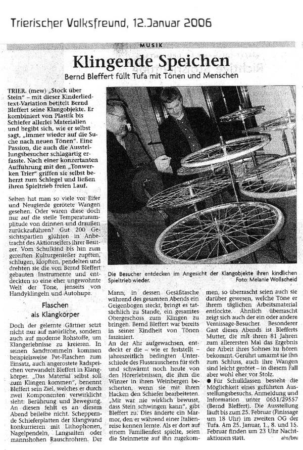 Trierischer Volkfsfreund, 20.01.2006, Klingende Fahrradspeichen