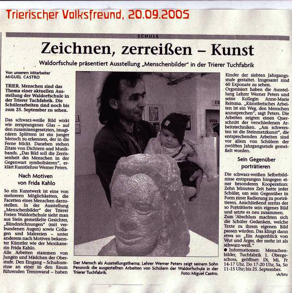 Trierischer Volksfreund, 20.09.2005, Ausstellung "Menschenbilder" in der Tuchfabrik