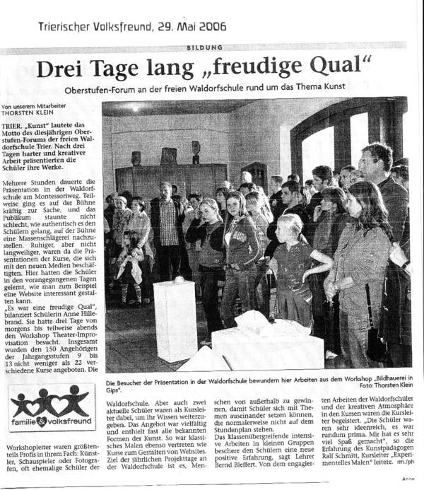Trierischer Volksfreund, 29.05.2006, Oberstufenforum