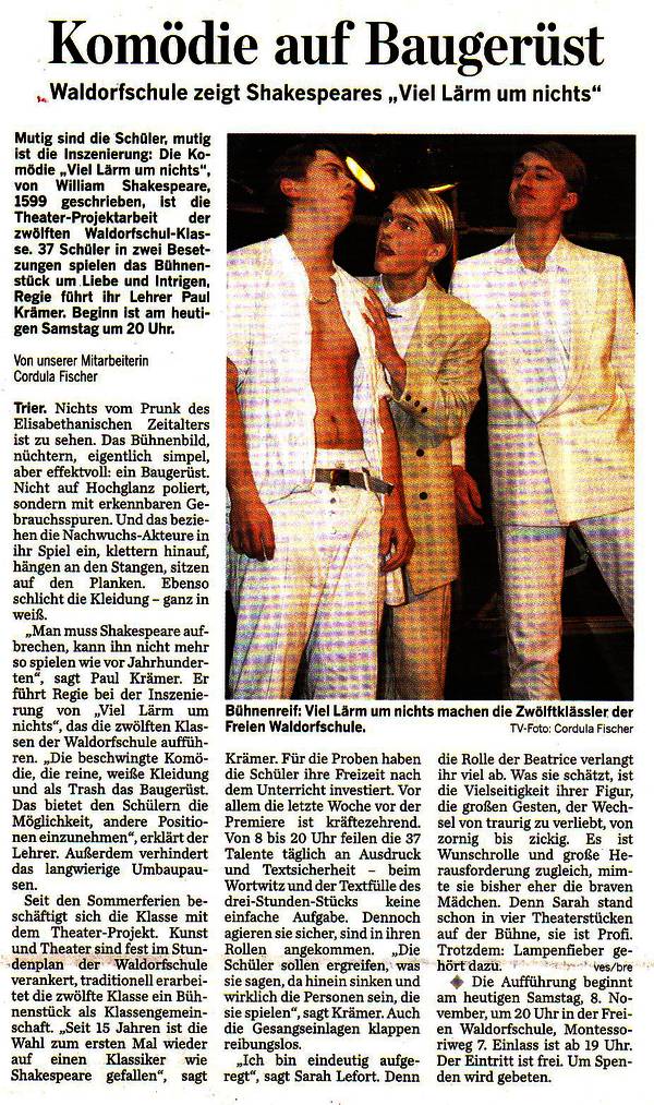 Trierischer Volksfreund, 08.11.2008, Shakespeares "Viel Lärm um nichts"