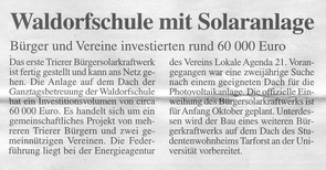 Rathauszeitung Trier, 15.09.2009, Waldorfschule mit Solaranlage