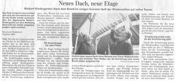 Trierischer Volksfreund, 01.03.2010, Wiederaufbau des Kindergartens im Gange