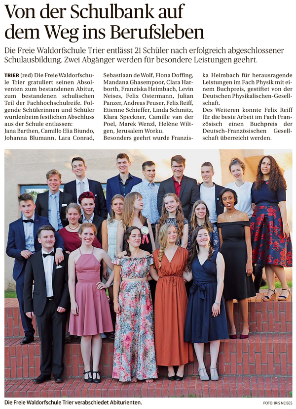 Trierischer Volksfreund, 07.07.2018, Schulabschluss an der Waldorfschule